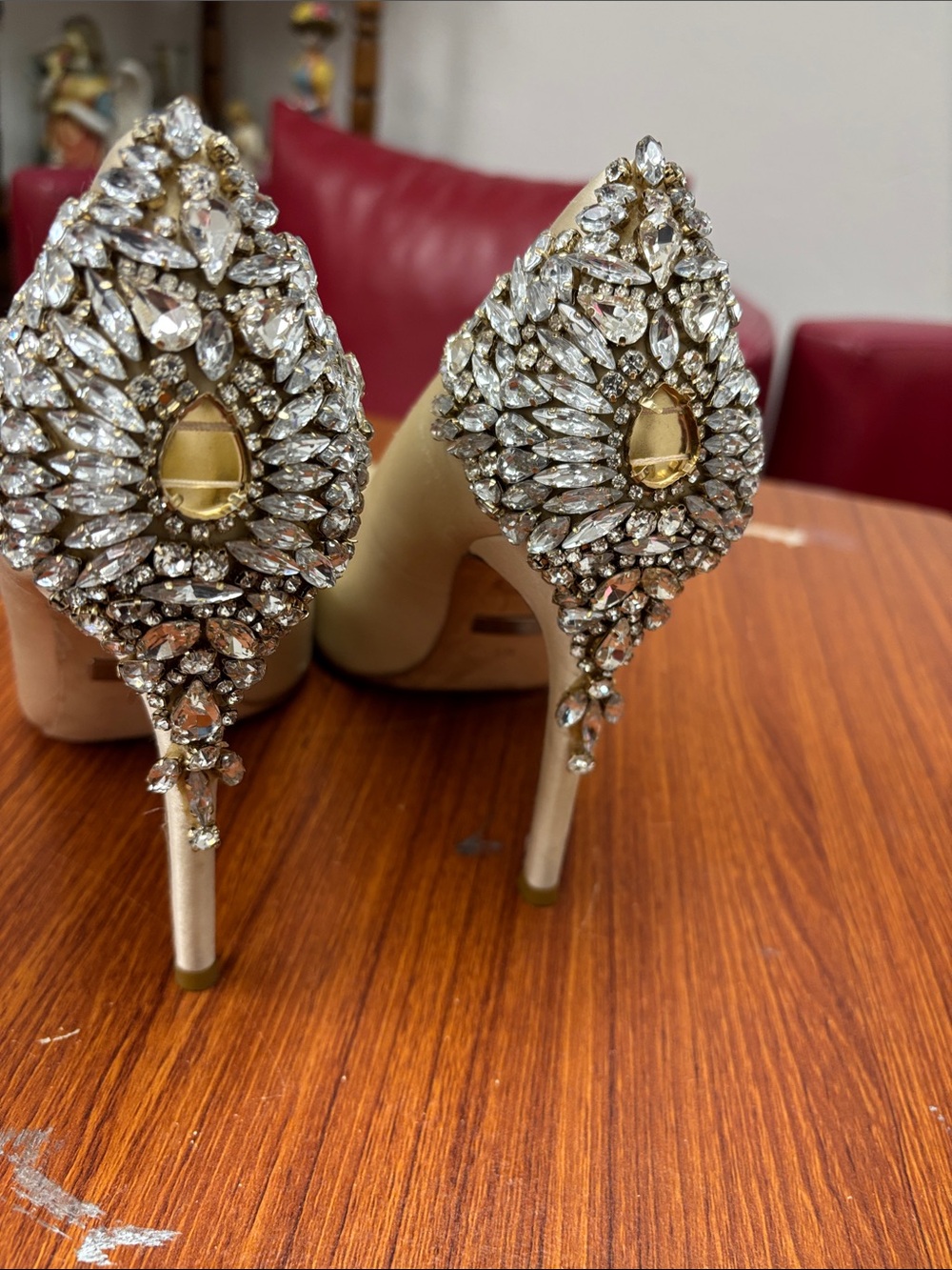 Badgley Mischka Champagne Heels with Crystal Embellished Heels